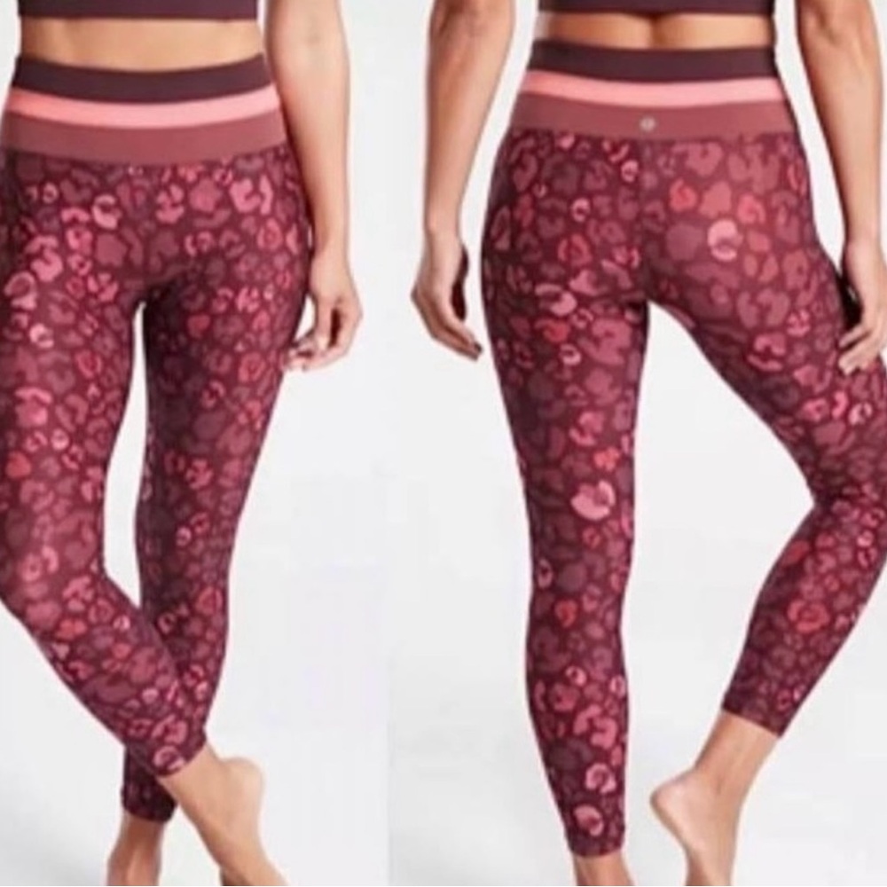 Athleta Burgundy Leopard Print Elation Abstract 7/8 Gym Fitness Leggings Size S